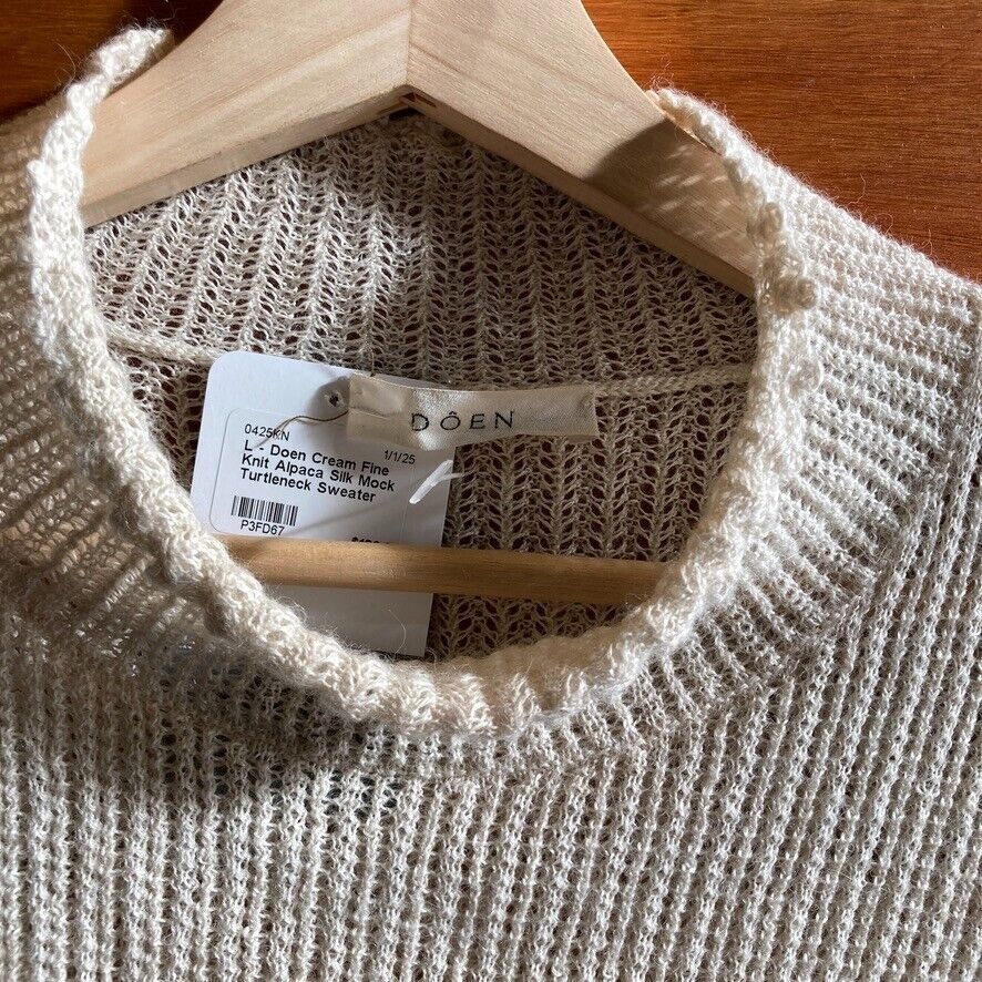 L - Doen Cream Fine Knit Alpaca Silk Mock Turtleneck Sweater 0425KN