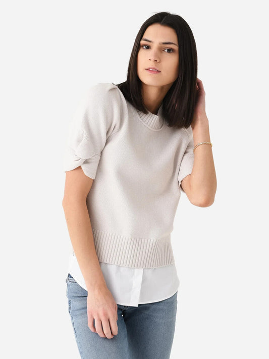 M - Brochu Walker $368 Beige Short Sleeve Layered Emmet Sweater Top 4427SC