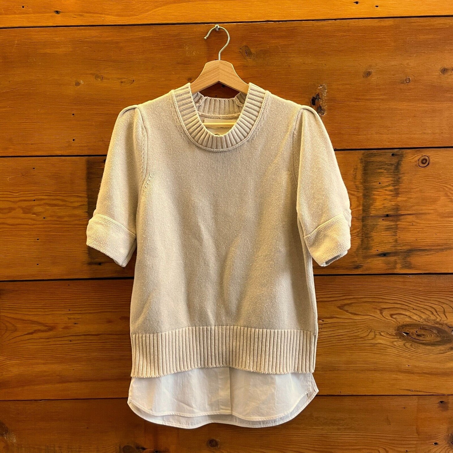 M - Brochu Walker $368 Beige Short Sleeve Layered Emmet Sweater Top 4427SC