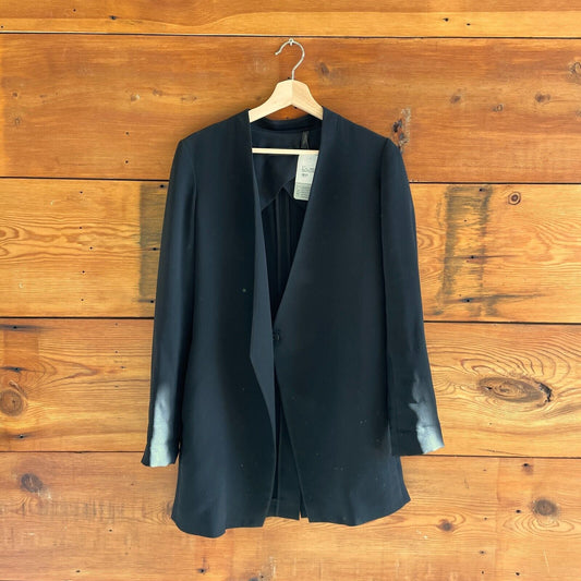 00 / XS - THEORY Black Open Front Winola Admiral Crepe Blazer Jacket 1030SF