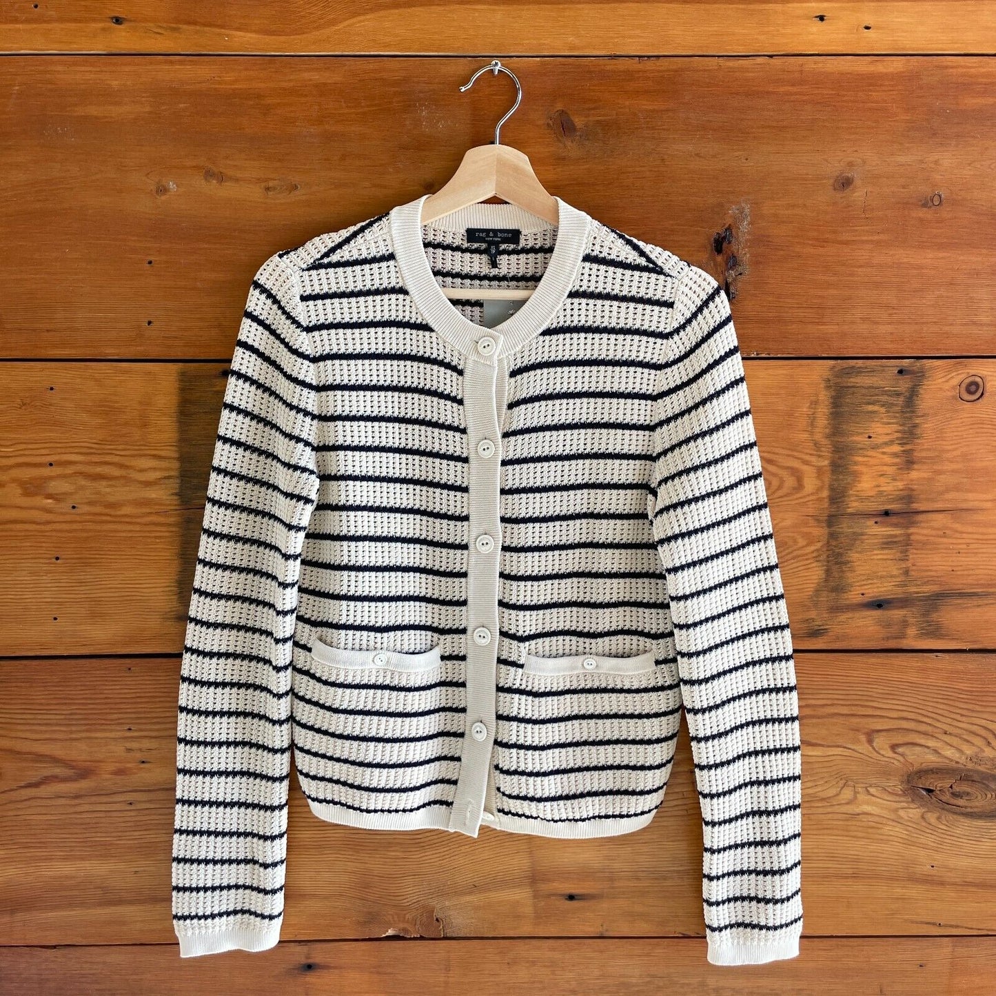 XS - Rag & Bone $378 Navy White Striped Button Up Viola Cardigan Sweater 0703SC