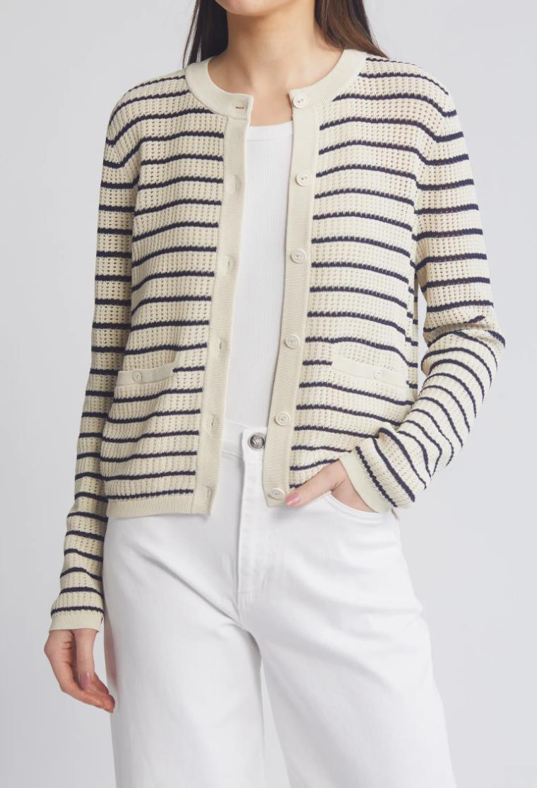 XS - Rag & Bone $378 Navy White Striped Button Up Viola Cardigan Sweater 0703SC