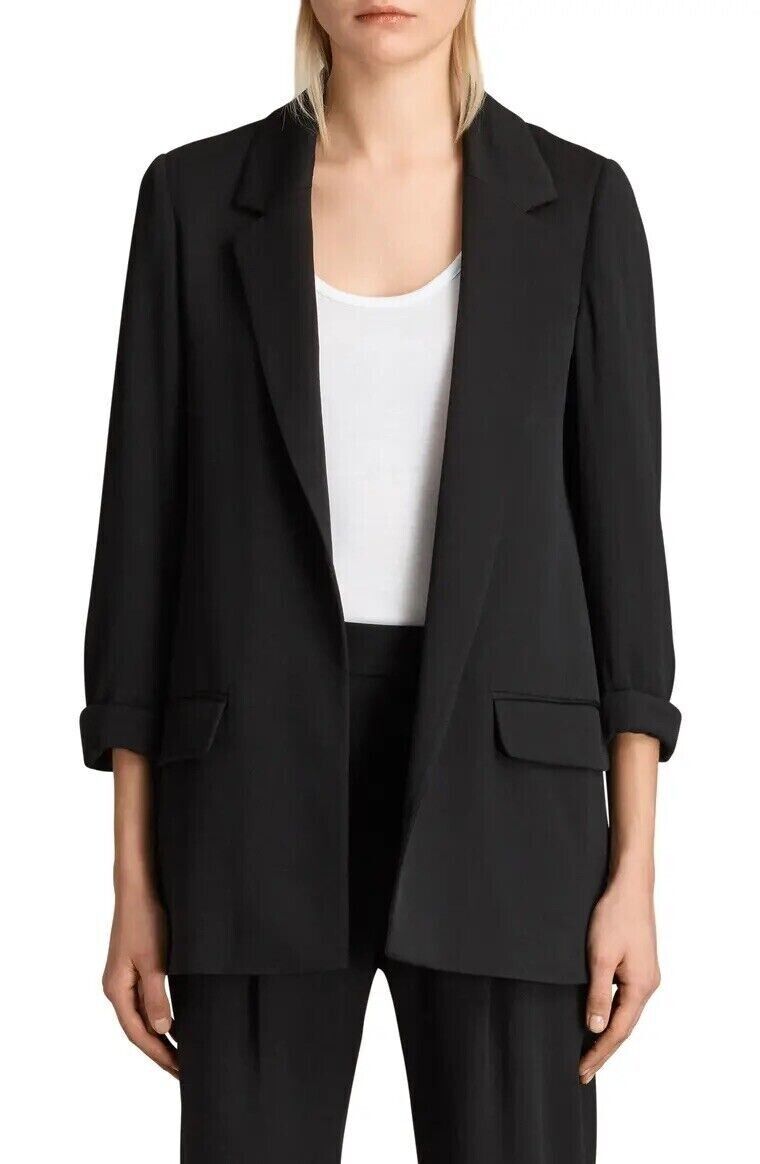 0 / XS - AllSaints Black Open Front $229 Aleida Minimalist Blazer Jacket 1030SF