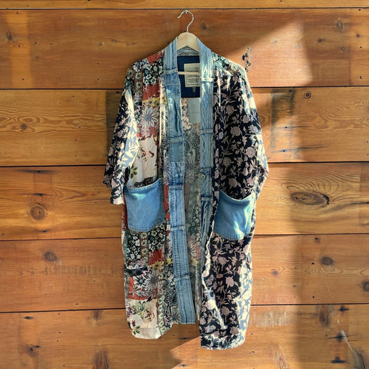 O/S - Shannon Passero Upcycled Floral Denim Patchwork Robe Cardigan 0328MW