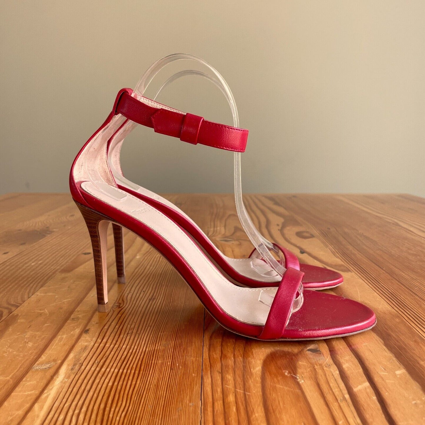 39 / 9 - Theory Red Leather Minimalist Strappy Stiletto Heels Shoes NEW 0611AJ