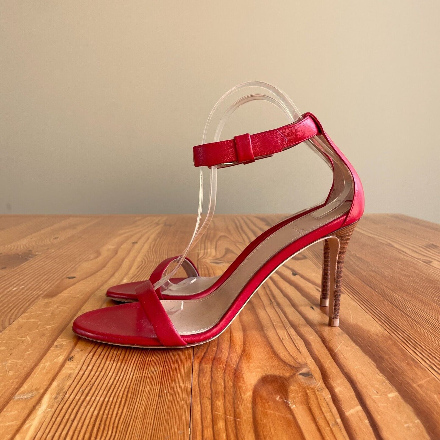 39 / 9 - Theory Red Leather Minimalist Strappy Stiletto Heels Shoes NEW 0611AJ