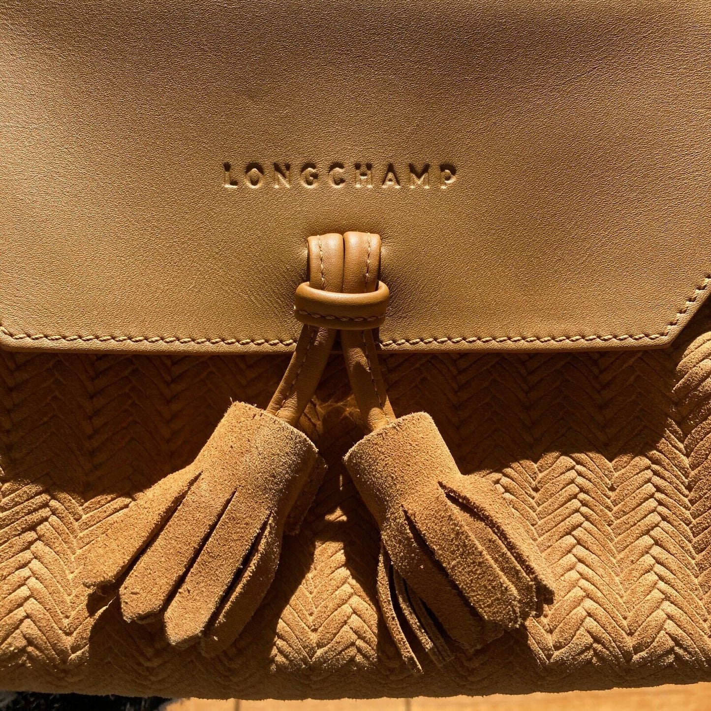 Longchamp Tan Penelope Leather Crossbody Tassel Purse Bag 0518AF