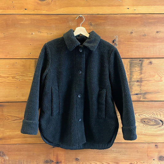 XS - Ali Golden $288 Black Shearling Button Up Boxy Oversized Jacket 3333MC