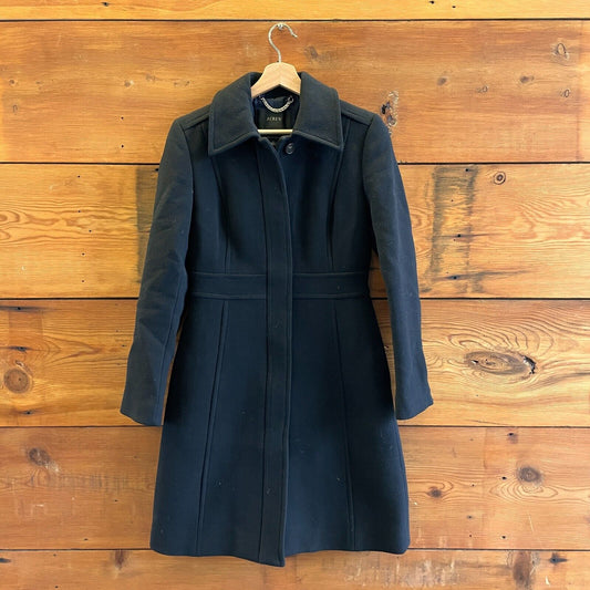 0 / XS - J Crew Black $398 New Lady Day Topcoat Italian Wool BM964 Coat 0120SF