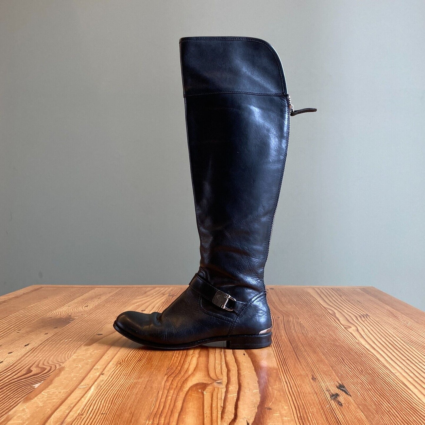 7.5 - Coach Black Smooth Leather Back Zip Over the Knee Tall Boots 0616JR