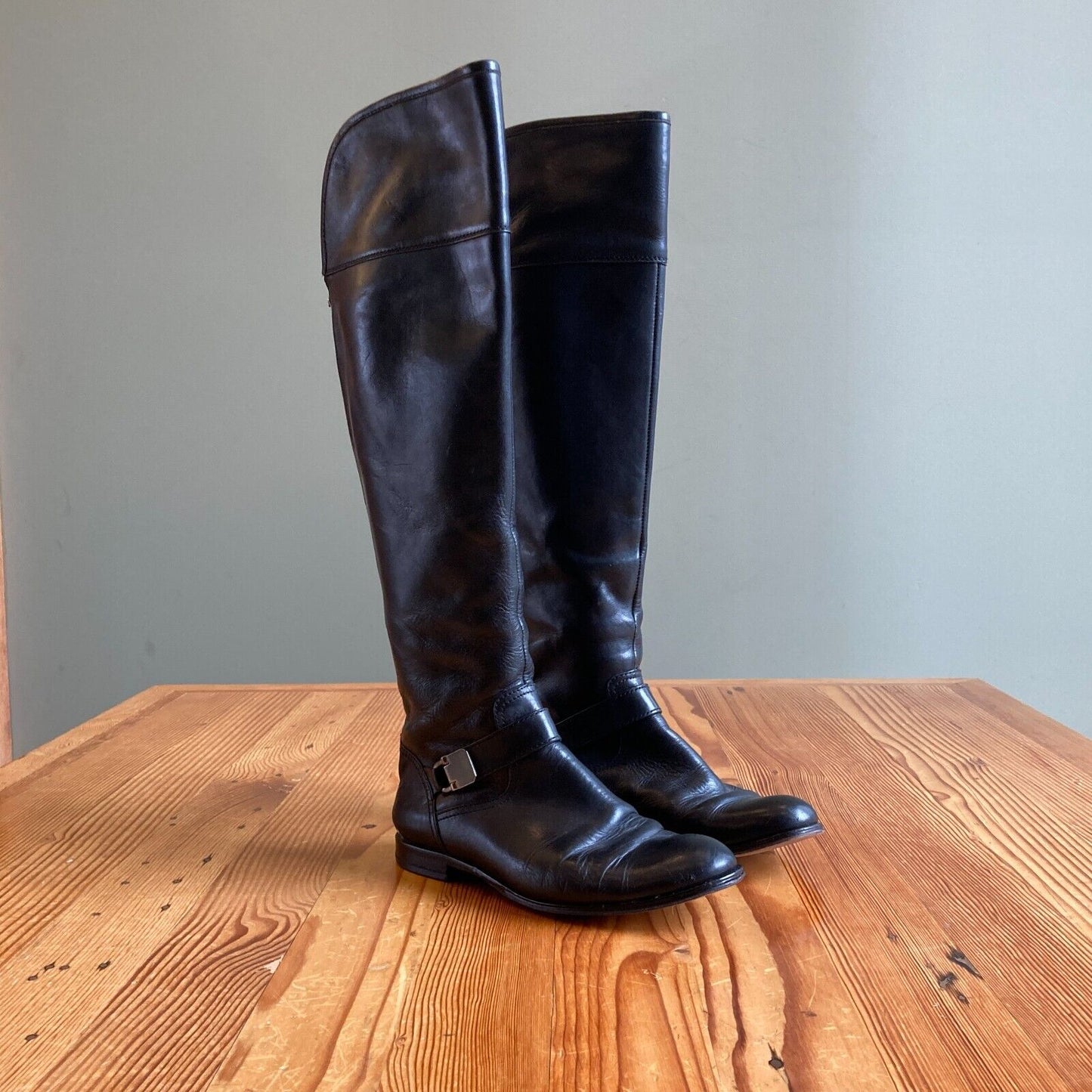 7.5 - Coach Black Smooth Leather Back Zip Over the Knee Tall Boots 0616JR