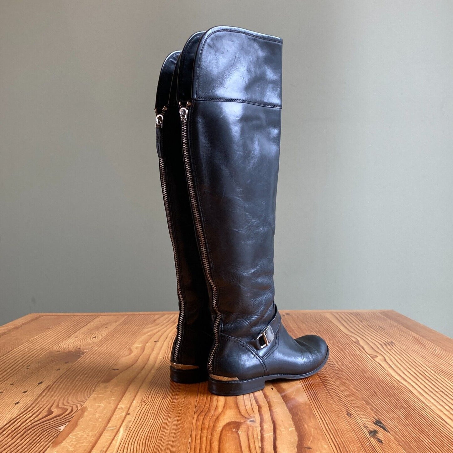 7.5 - Coach Black Smooth Leather Back Zip Over the Knee Tall Boots 0616JR