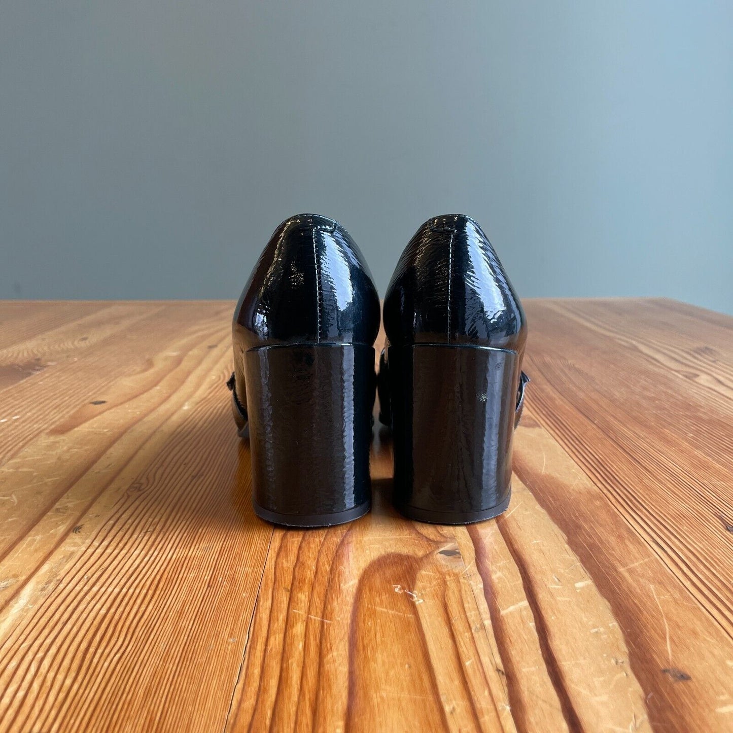 7 - Valentina Rangoni Black Patent Square Toe Pumps Leather Shoes 1120CB