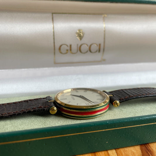 Gucci 18K Gold Plate Vintage Stack Watch Quartz Watch w/ Case & Box 0124KG