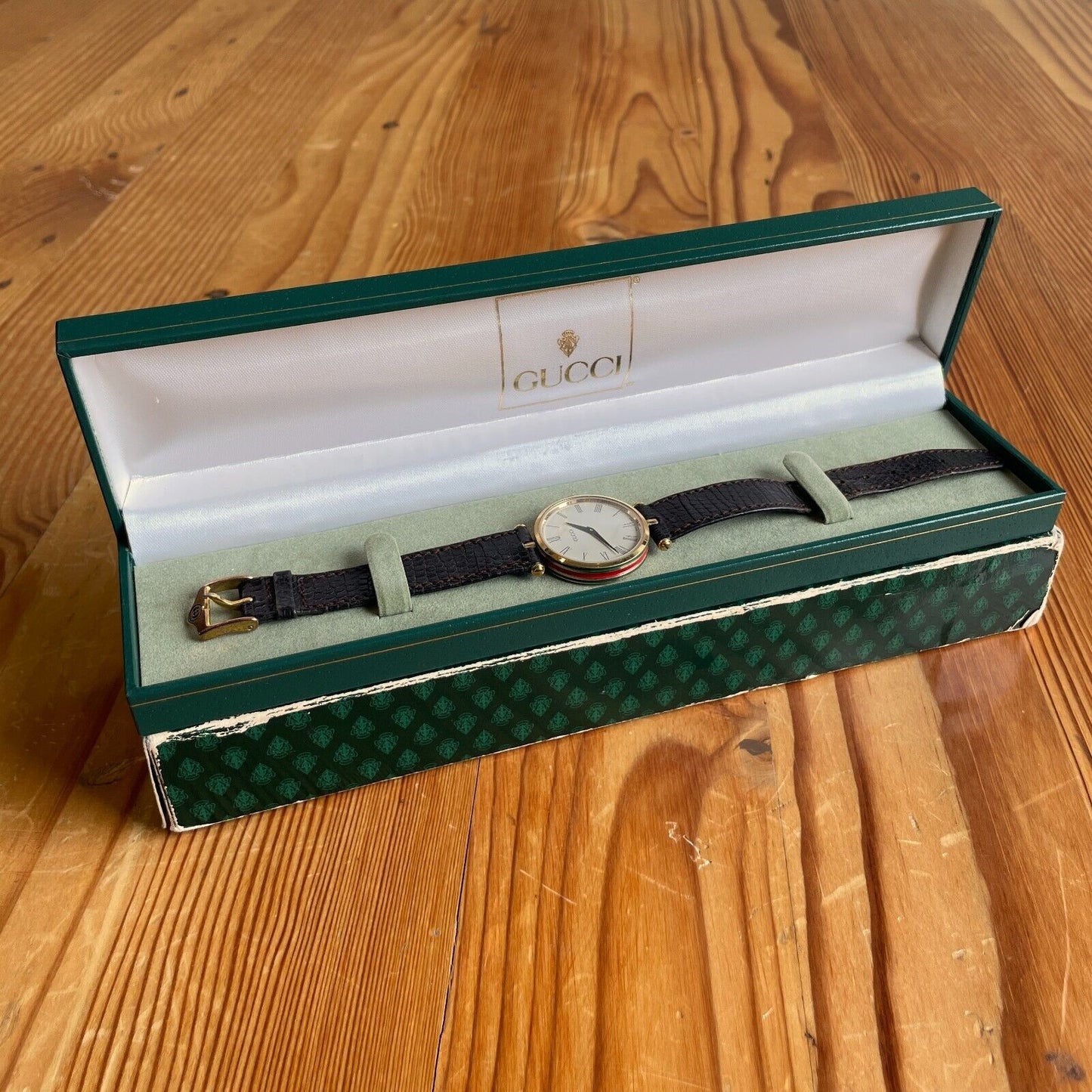 Gucci 18K Gold Plate Vintage Stack Watch Quartz Watch w/ Case & Box 0124KG