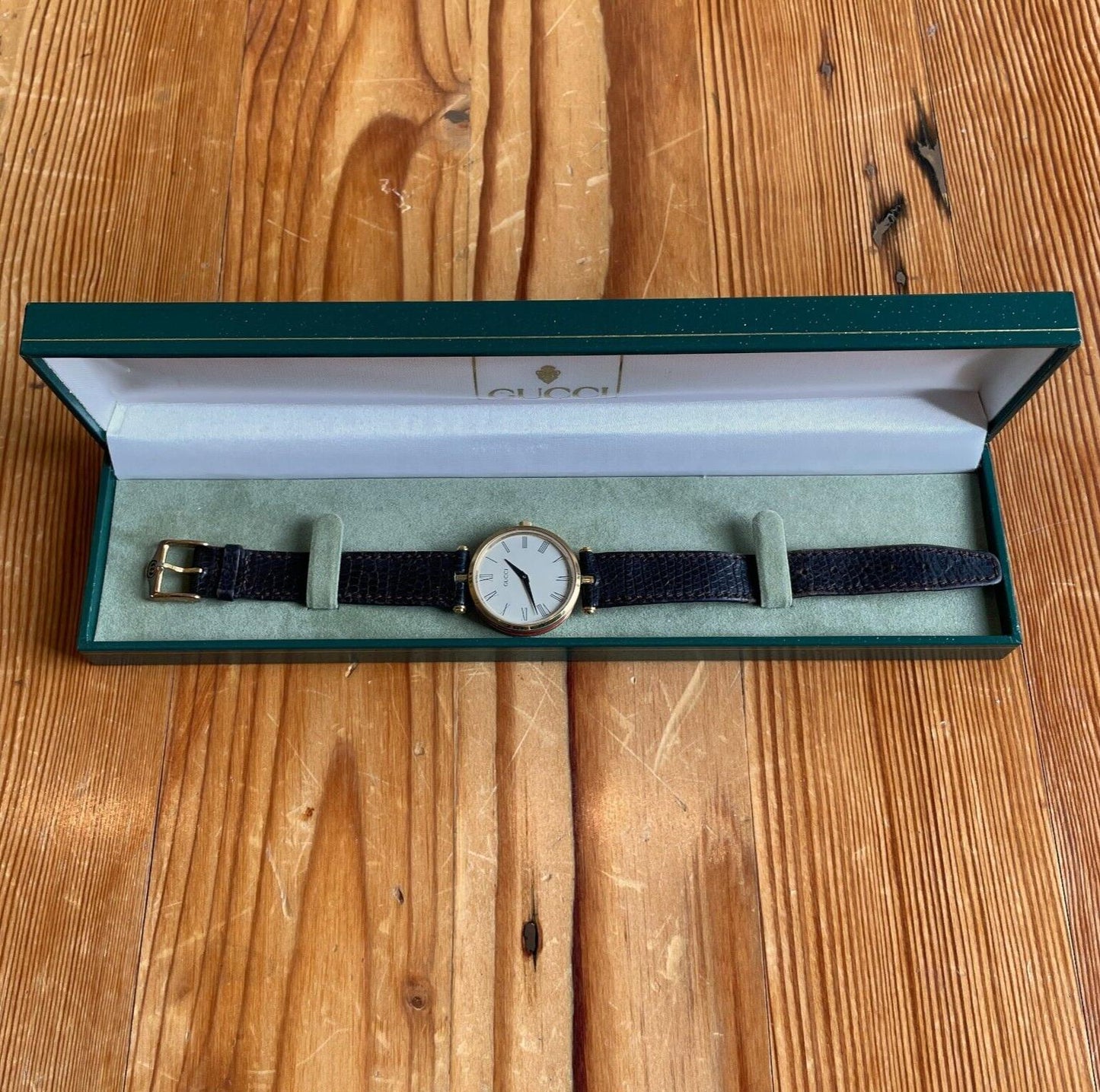 Gucci 18K Gold Plate Vintage Stack Watch Quartz Watch w/ Case & Box 0124KG