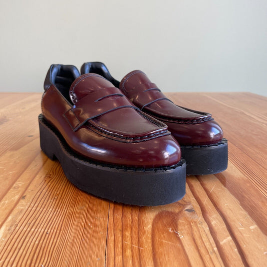 7 - Aquatalia $470 Burgundy Leather Marta Platform Loafers Shoes NEW 0611AJ