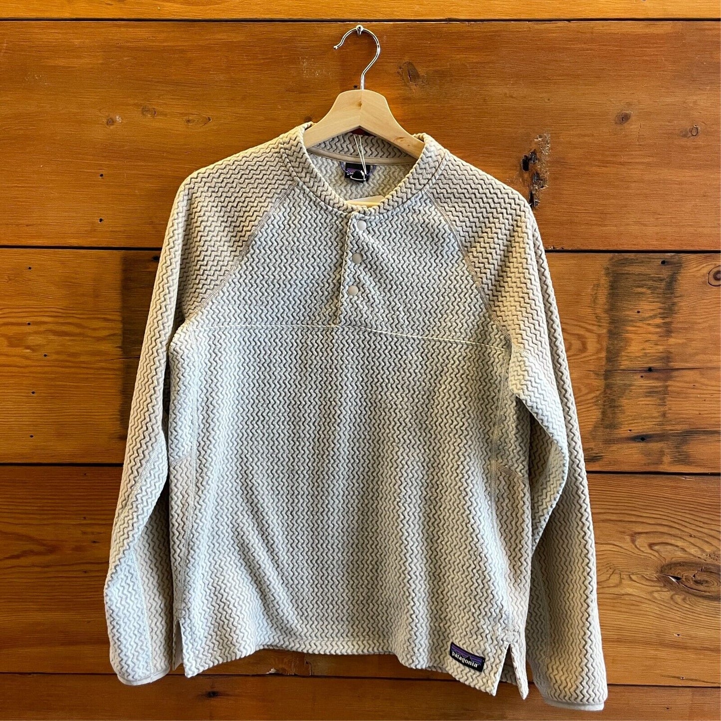 S - Patagonia $99 Wool White Patterned Air Henley R1 Sweater Pullover NEW 1217MA