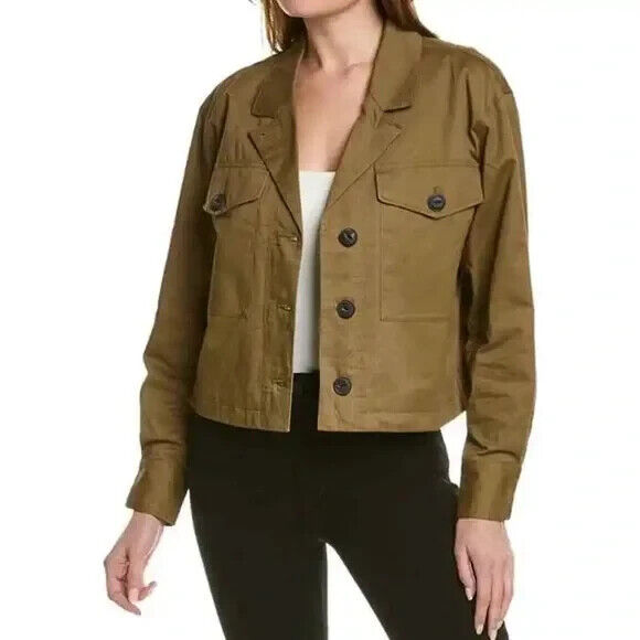 XL - Rag & Bone Dark Khaki Quilted Lining Cropped Jessie Shirt Jacket 0721DK