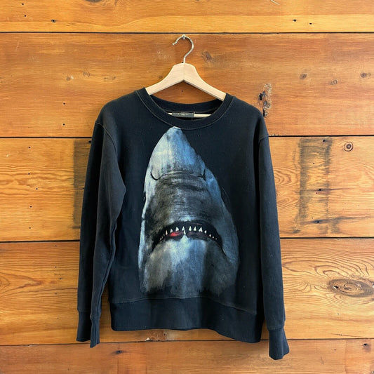 S/M - Givenchy Black Crew Neck Shark Graphic Pullover Sweatshirt 0708KP