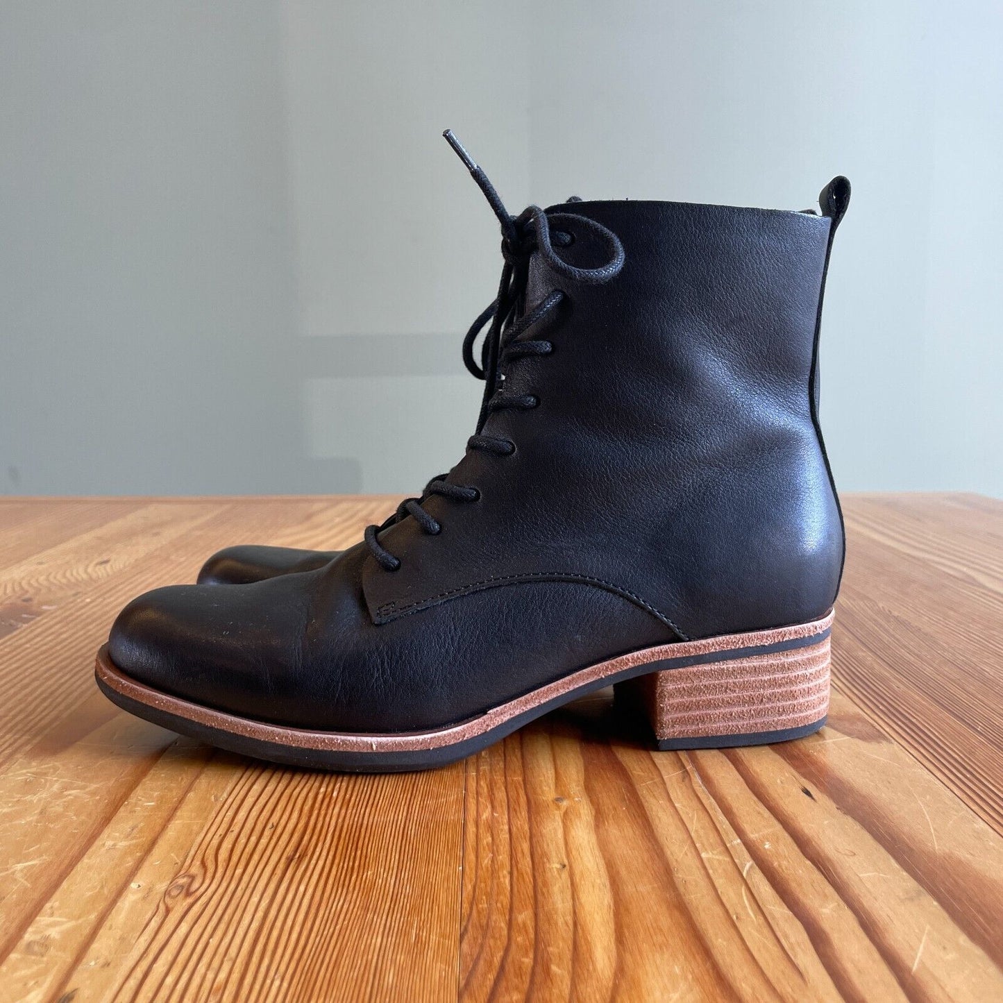 9 - Kork-Ease Black Calista Ankle Bootie Lace-Up Side Zip Boots 0721SR