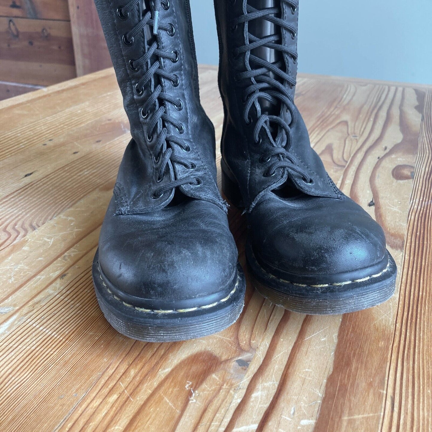 9 - Dr Martens Black Leather Knee High Lace Up Combat Side Zip Boots 0806TK