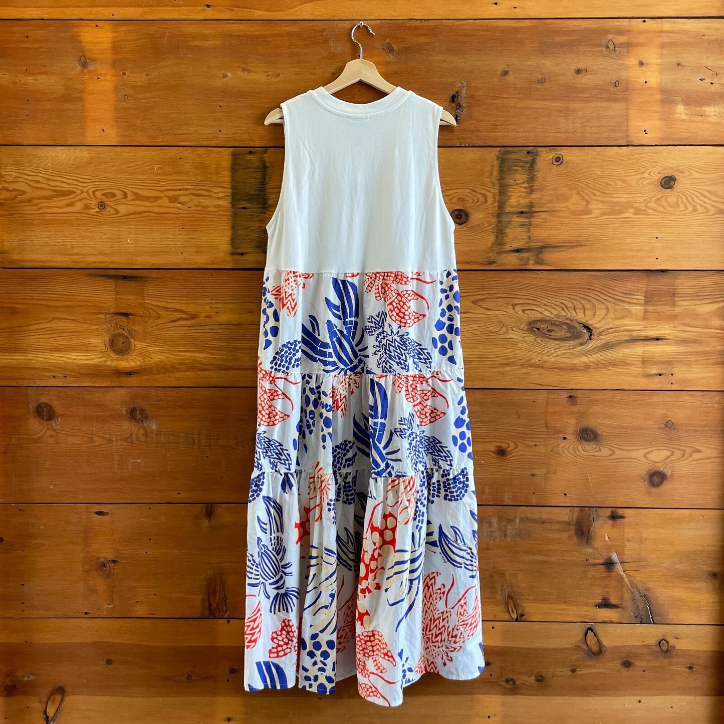 L - Farm Rio White Lobster Patterned Al Mare Sleeveless T Shirt Dress 0206BS