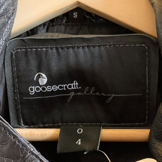 S - Goosecraft Black Buttery Leather Moto Biker Asymmetrical Zip Jacket 0329DM