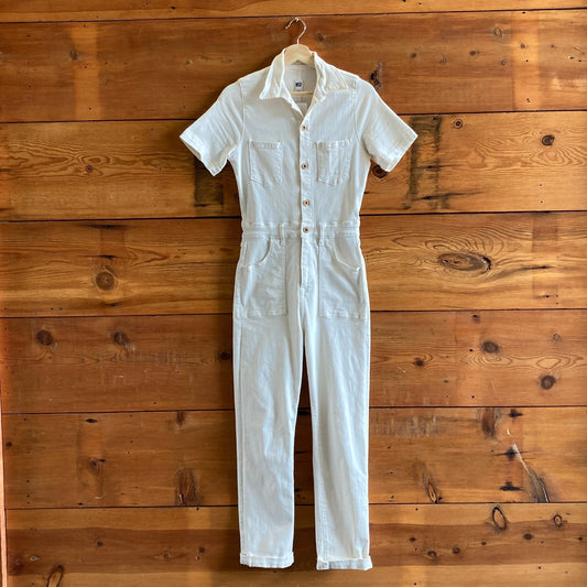 S - NSF Ivory Stretch Cotton Short Sleeve Coveralls Mechanic Jumpsuit 0617RF