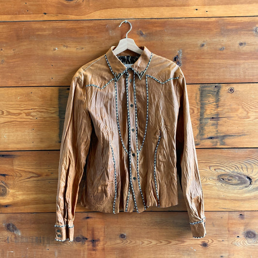 M - Roberto Cavalli Vintage 90's Brown Leather Shirt Jacket NEW NWT 1122CT