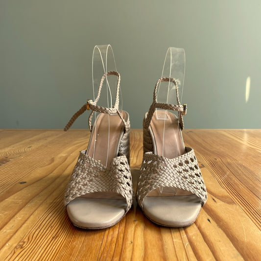 39 / 8 US - Paloma Barcelo Nude Raffia Block Heel Open Toe Sandals 0323AB