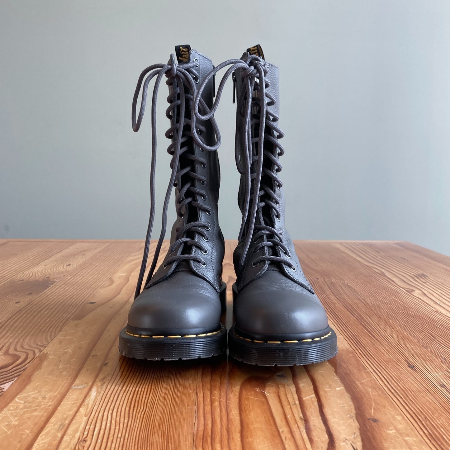 8 - Dr Martens $200 Grey Virginia Lace Up 1B99 Mid Calf Boots NEW w/ Box 0425SV