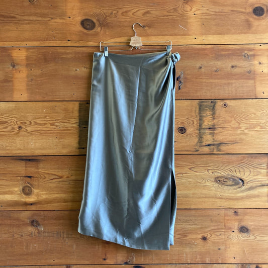 M - Peter Cohen $700 Khaki Tie Waist Silk Long Sarong Skirt 4427SC