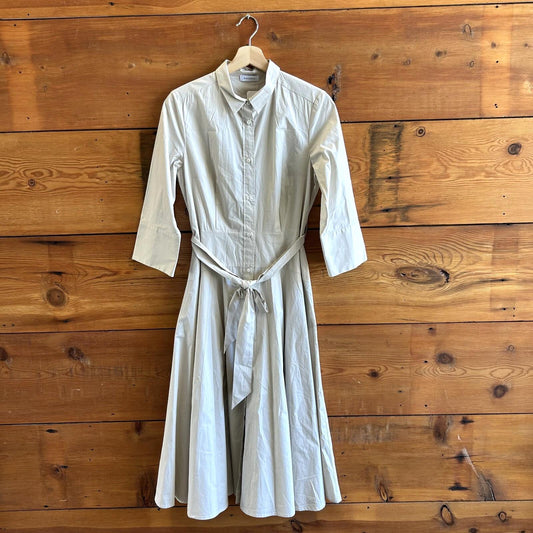 L / 44 - Rosso35 Khaki $525 3/4 Sleeve Button Front Cotton Shirt Dress 4427SC