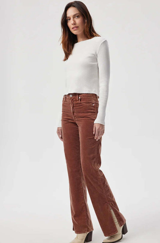 29 - AMO Rust Brown NEW Liz Split Flare High Rise Slim Pants 4427SC