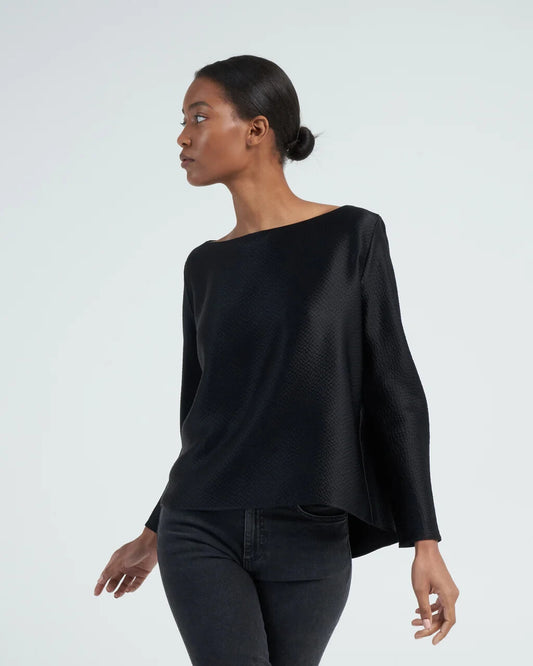 M - Peter Cohen Black NEW $779 Long Sleeve Silk Balance Top 4427SC