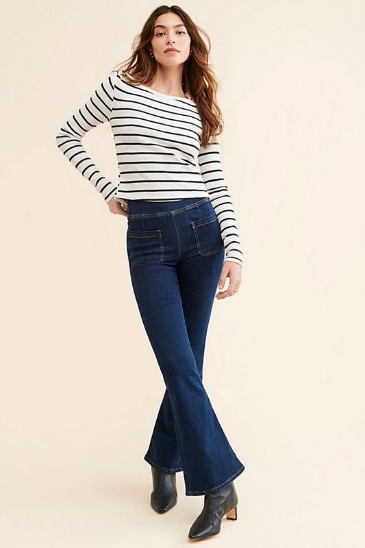 1 / S - FRAME Dark Wash Stretch Fit Bardot Jetset Pull On Flare Leg Jeans 4427SC