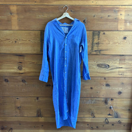 M - Frank & Eileen NEW $308 Blue Linen Rory Long Sleeve Maxi Shirt Dress 4427SC