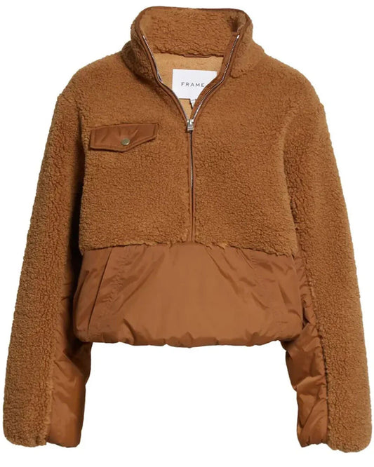 XXS - Frame $398 Brown Half Zip Pullover Vicuna Fleece Mix Jacket 0206SB