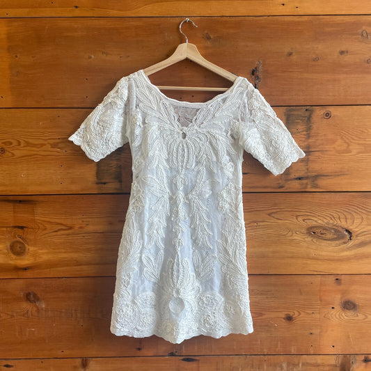 2 - Yoana Baraschi $250 BHLDN White Lace 3/4 Sleeve Vienna Dress 0325MR