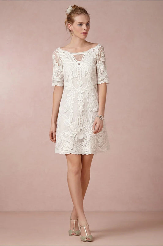 2 - Yoana Baraschi $250 BHLDN White Lace 3/4 Sleeve Vienna Dress 0325MR