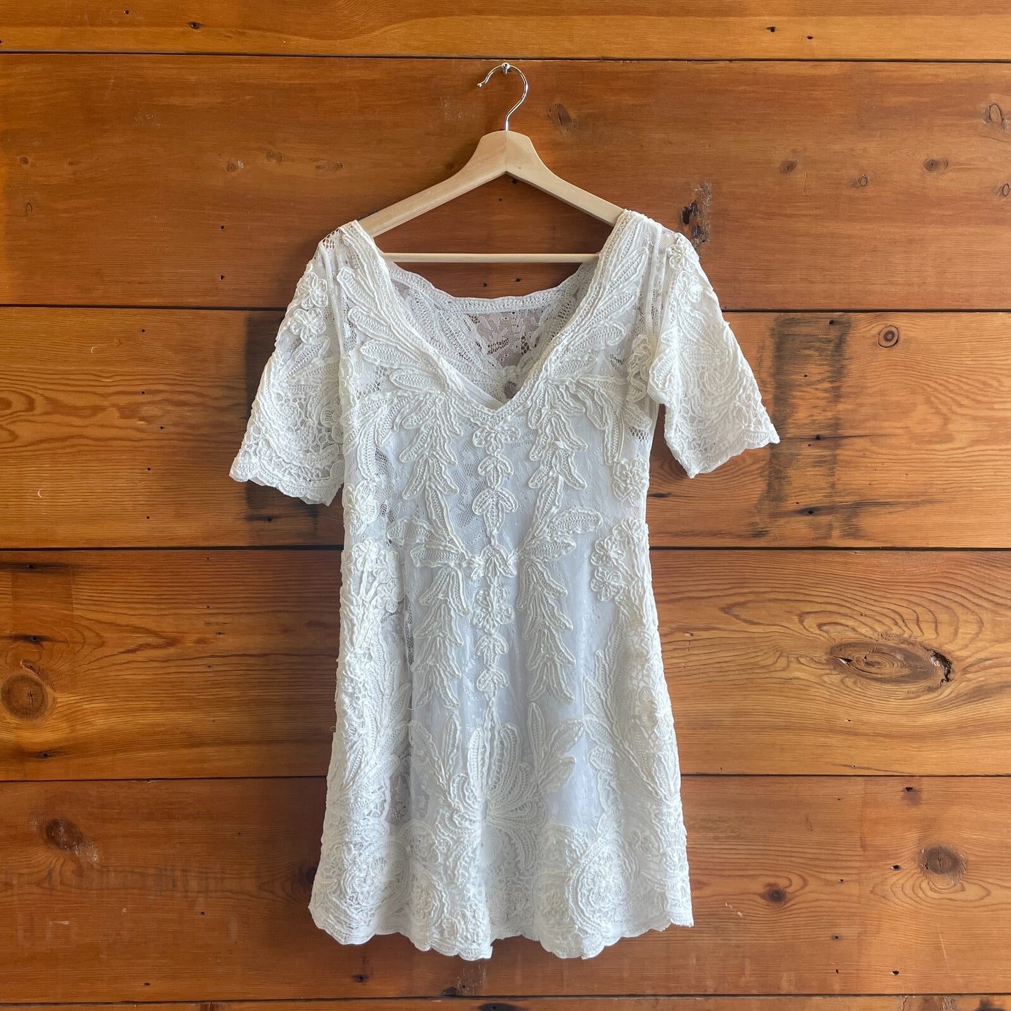 2 - Yoana Baraschi $250 BHLDN White Lace 3/4 Sleeve Vienna Dress 0325MR
