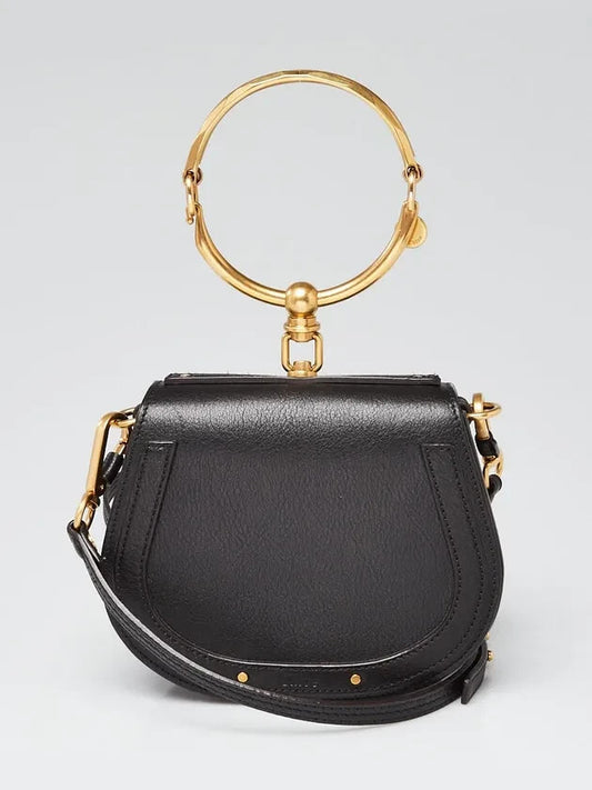 Chloe $1650 Black Pebbled Leather Gold Bracelet Nile Crossbody Purse EUC 0211JB