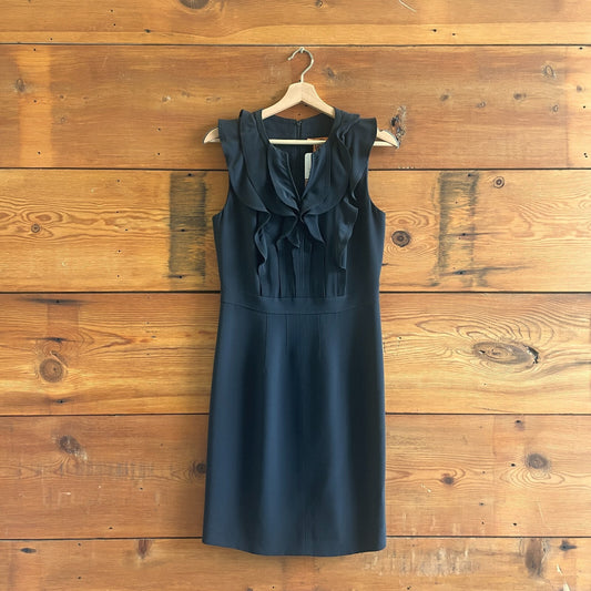 6 - Tory Burch Black Sleeveless Ruffle Trim V Neck 100% Silk Dress 0325MR