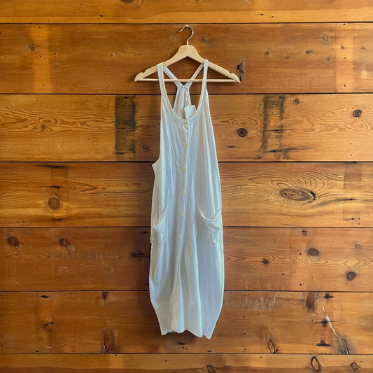 M - Inhabit White 100% Linen Racerback Button Up Midi Length Dress 0721DK