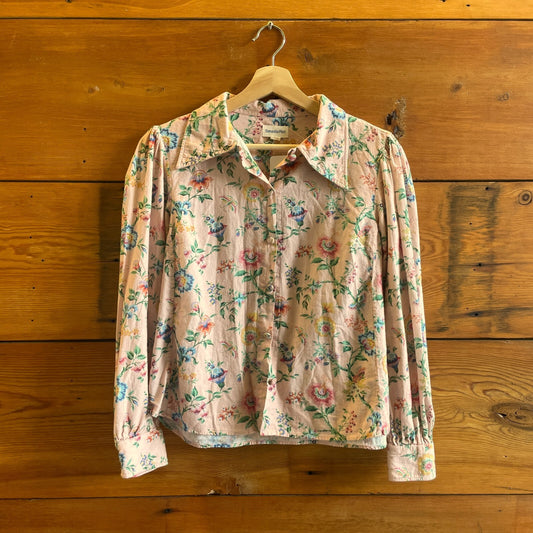 M - Samantha Pleet Light Pink Floral Print Long Sleeve Button Up Shirt 0611AJ