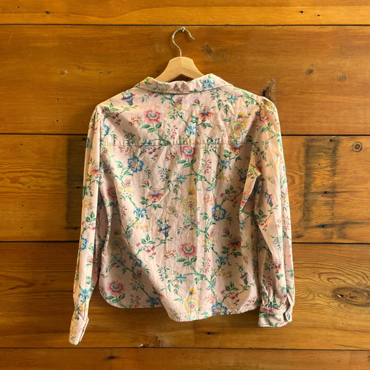 M - Samantha Pleet Light Pink Floral Print Long Sleeve Button Up Shirt 0611AJ