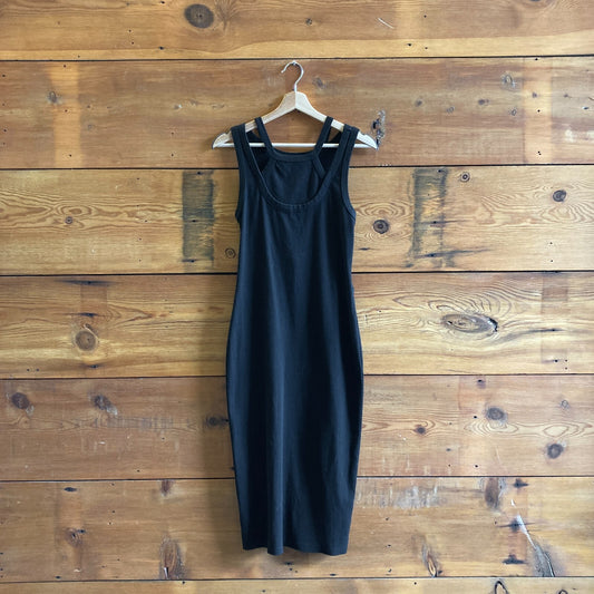 S - t.la Anthropologie NEW Black Ribbed Knit Sleeveless Cutout Midi Dress 0926RE