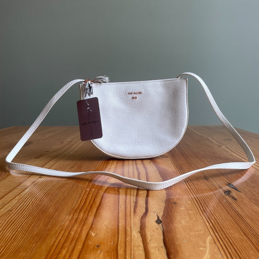 Ted Baker White Pebbled Leather Double Top Zip Crossbody Semi Circle Bag 0217RC