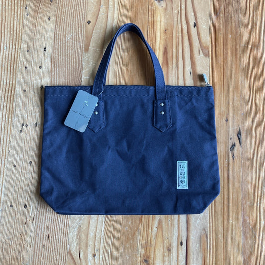 Kyoto Ichizwa Shinzaburo Hanpu Japan Navy Canvas Zip Top Tote Bag 0806JH